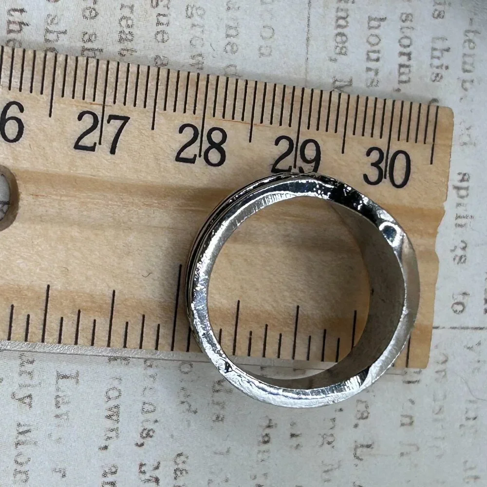 Silver Gold Mushroom Wide Band Ornate Ring Fantasy Cottagecore Botanical Theme - Picture 6 of 13